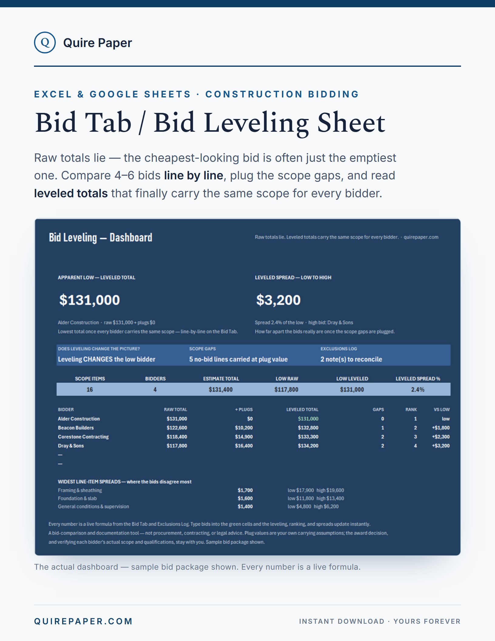 Bid Tab / Bid Leveling Sheet cover