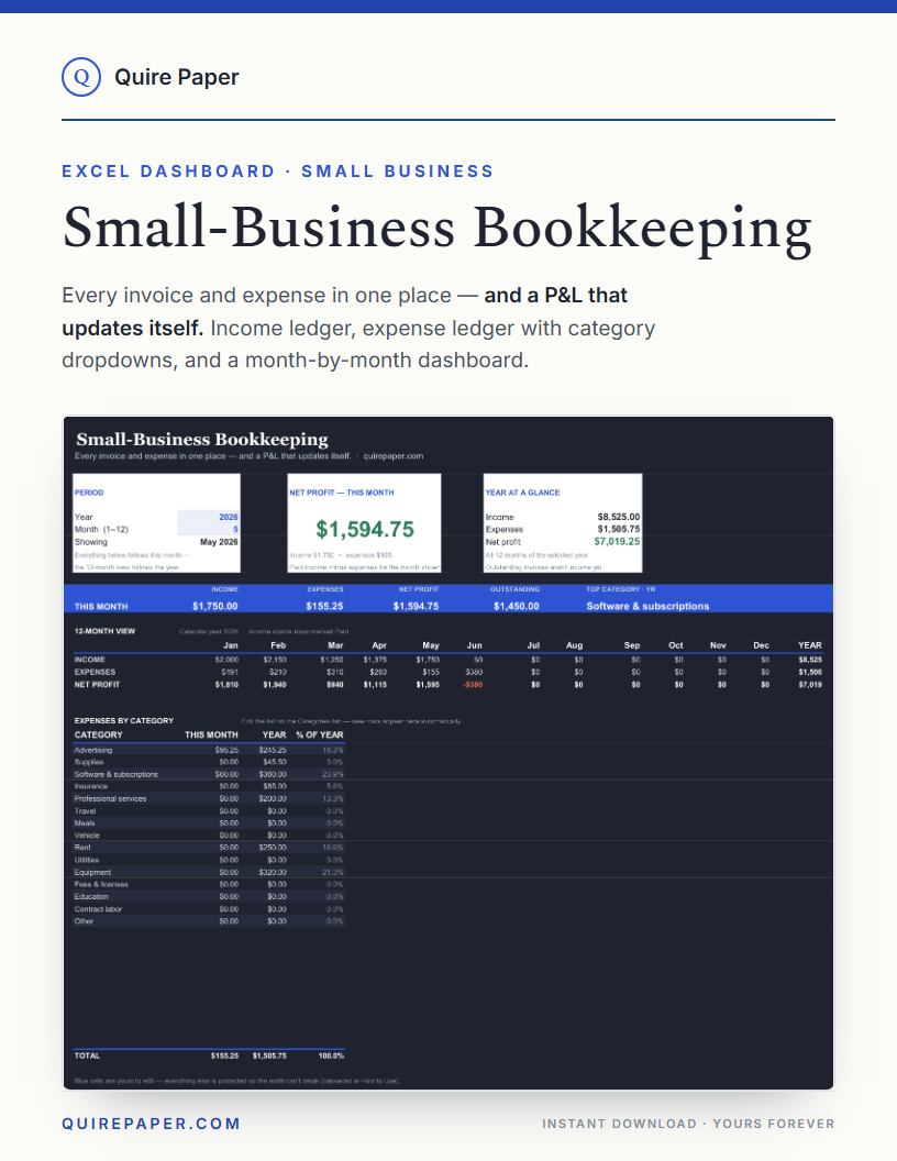 Small-Business Bookkeeping Workbook cover