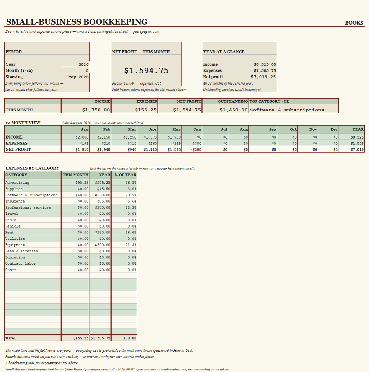 Small-Business Bookkeeping Workbook — the file