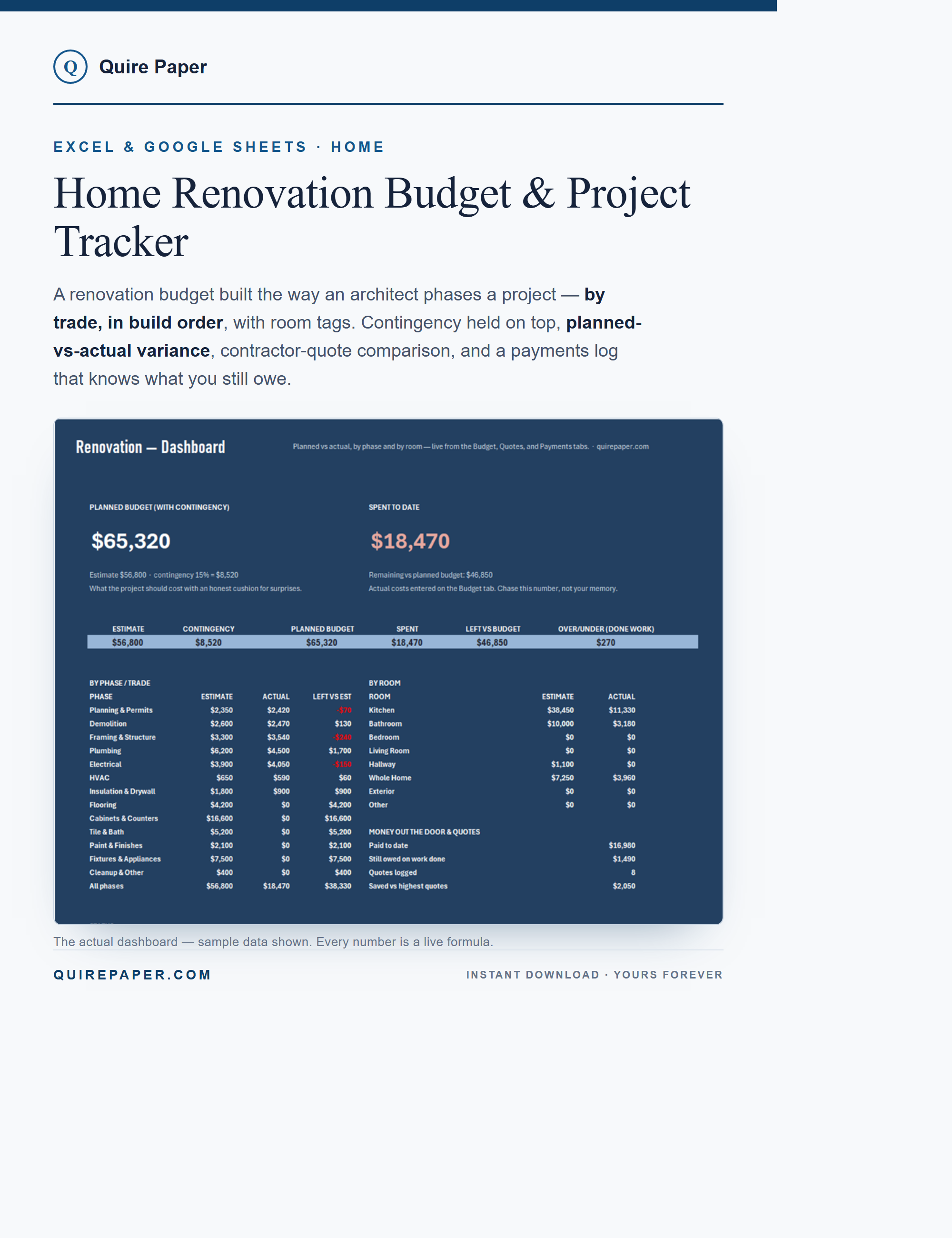 Home Renovation Budget & Project Tracker cover