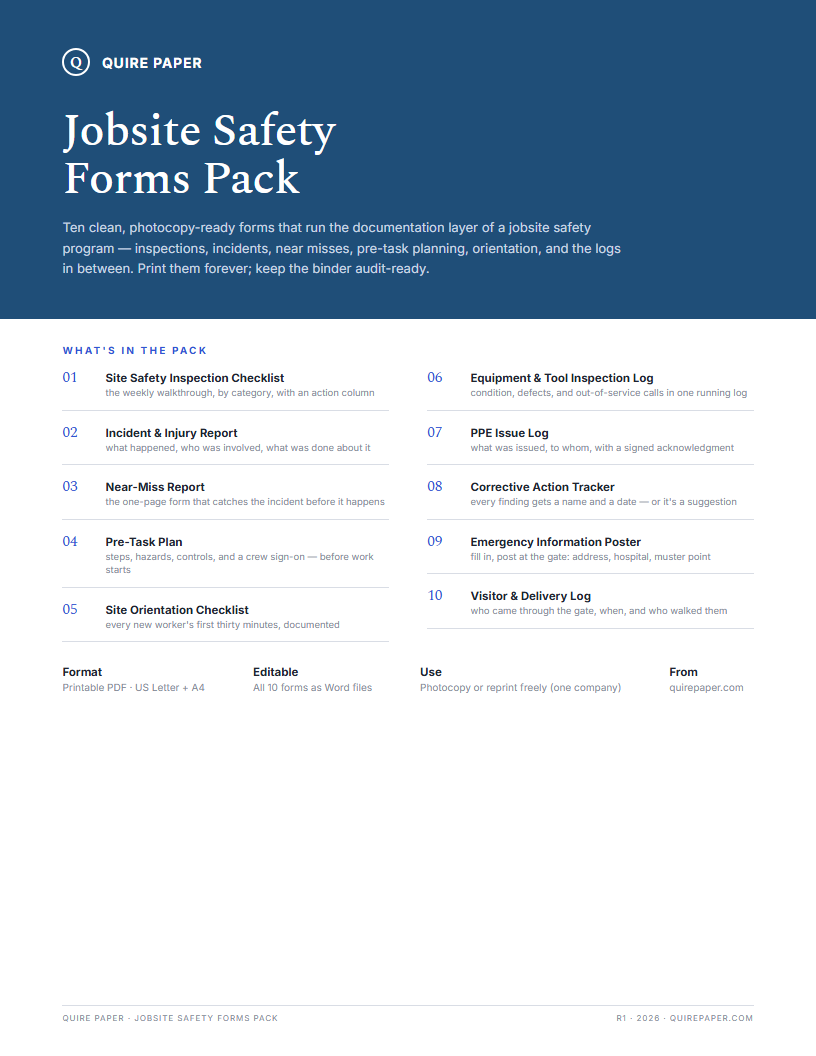 Jobsite Safety Forms Pack cover