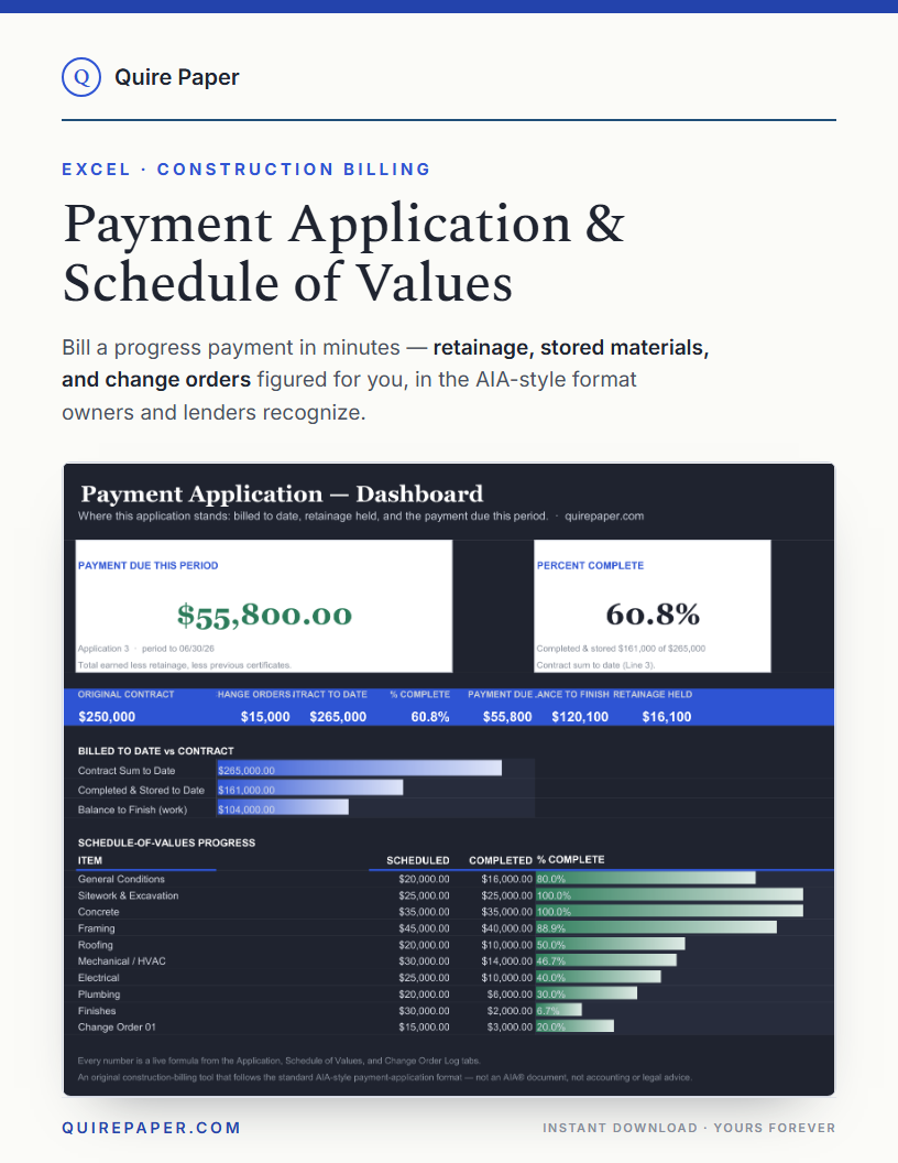 Construction Payment Application + Schedule of Values cover