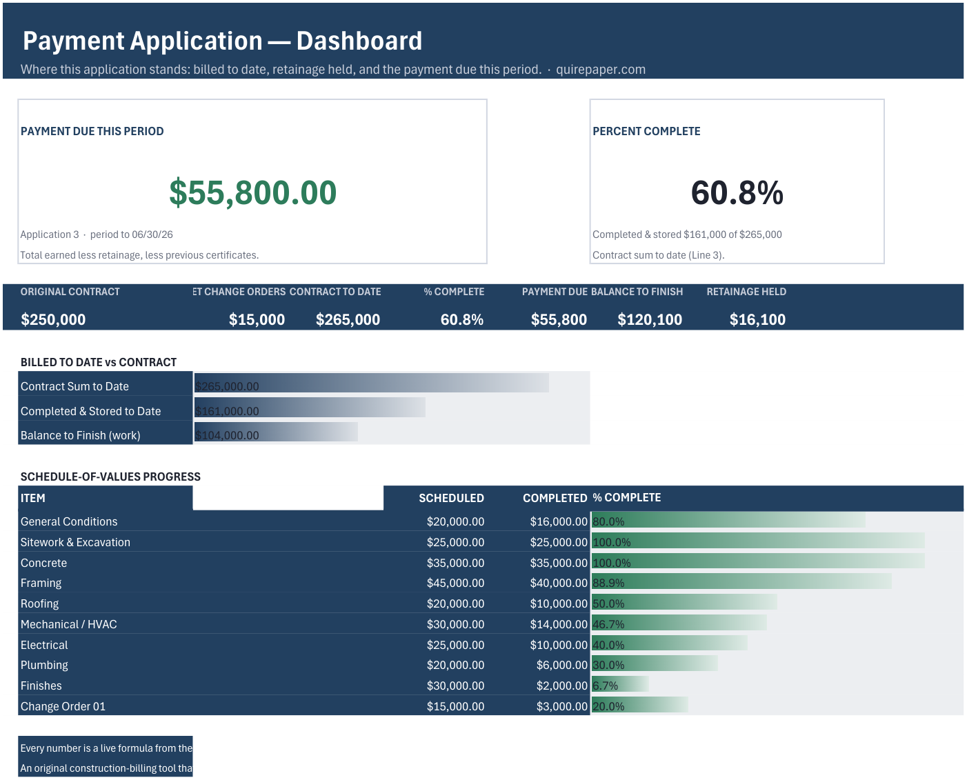 Construction Payment Application + Schedule of Values — the actual workbook, full size
