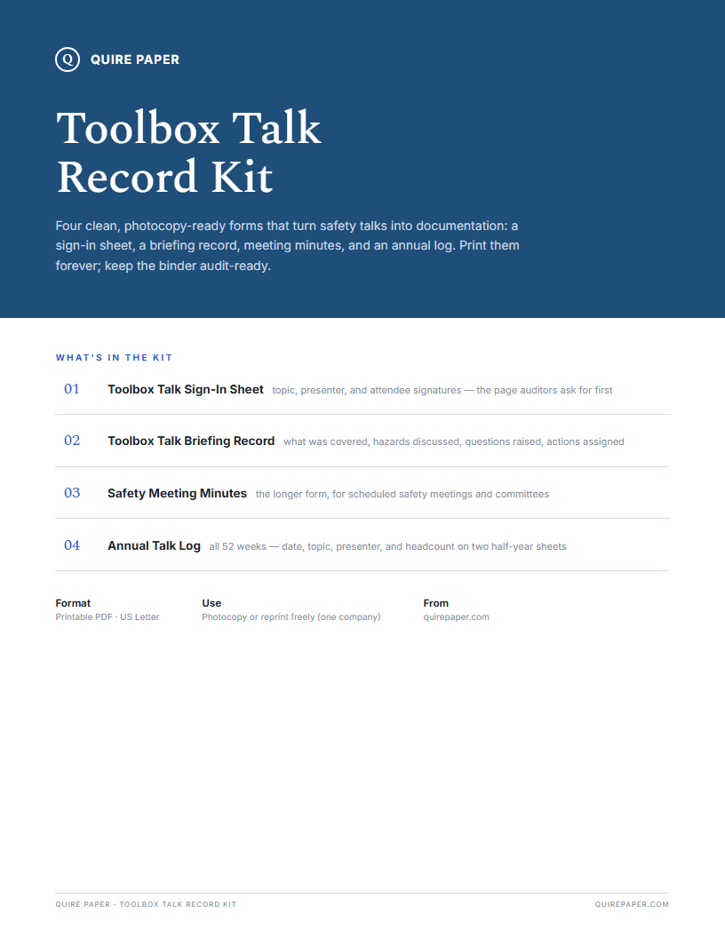 Toolbox Talk Record Kit cover