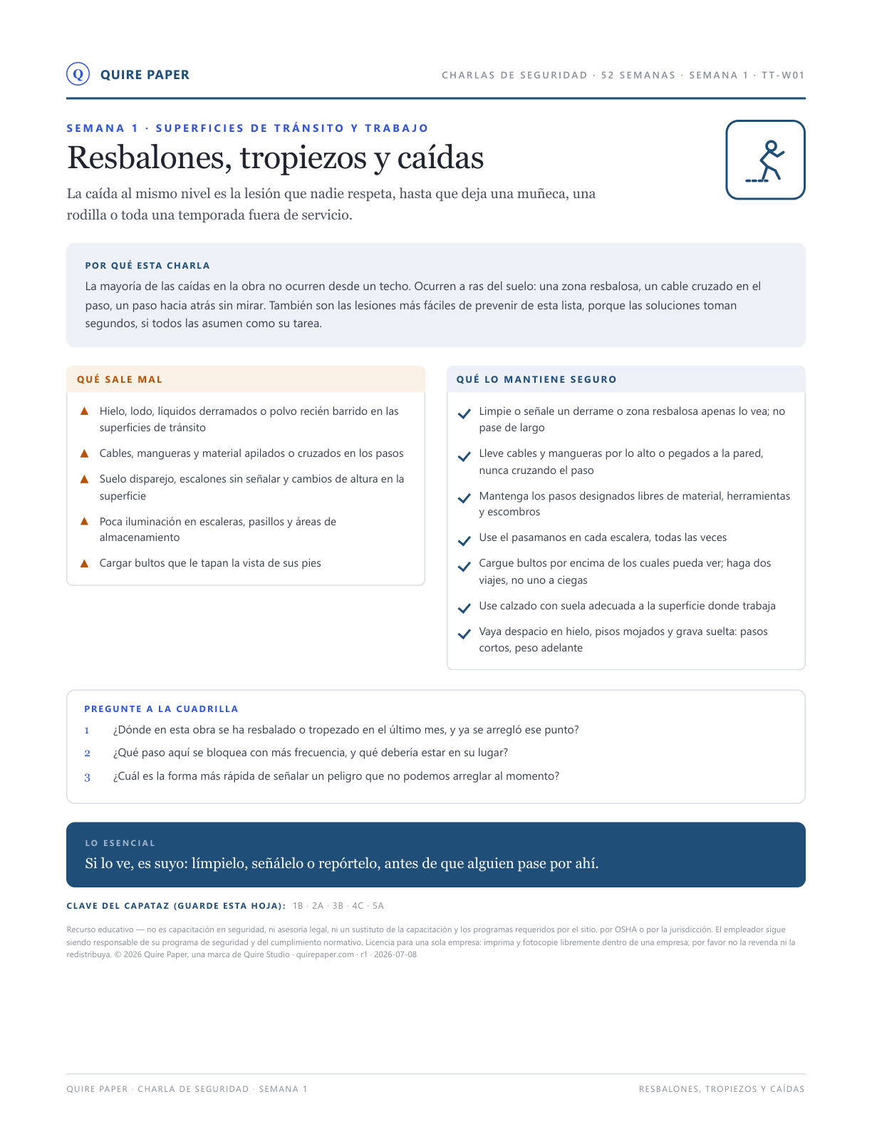 52-Week Toolbox Talk System — Spanish Edition — the actual workbook, full size